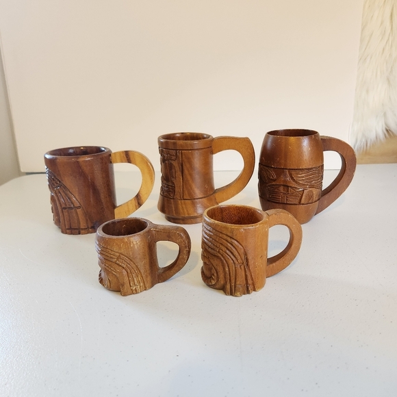 Tiki Bar Barware Cups Mugs Carved Wood Mug Lot Hawaii 1960s 60s Decor - Picture 11 of 11